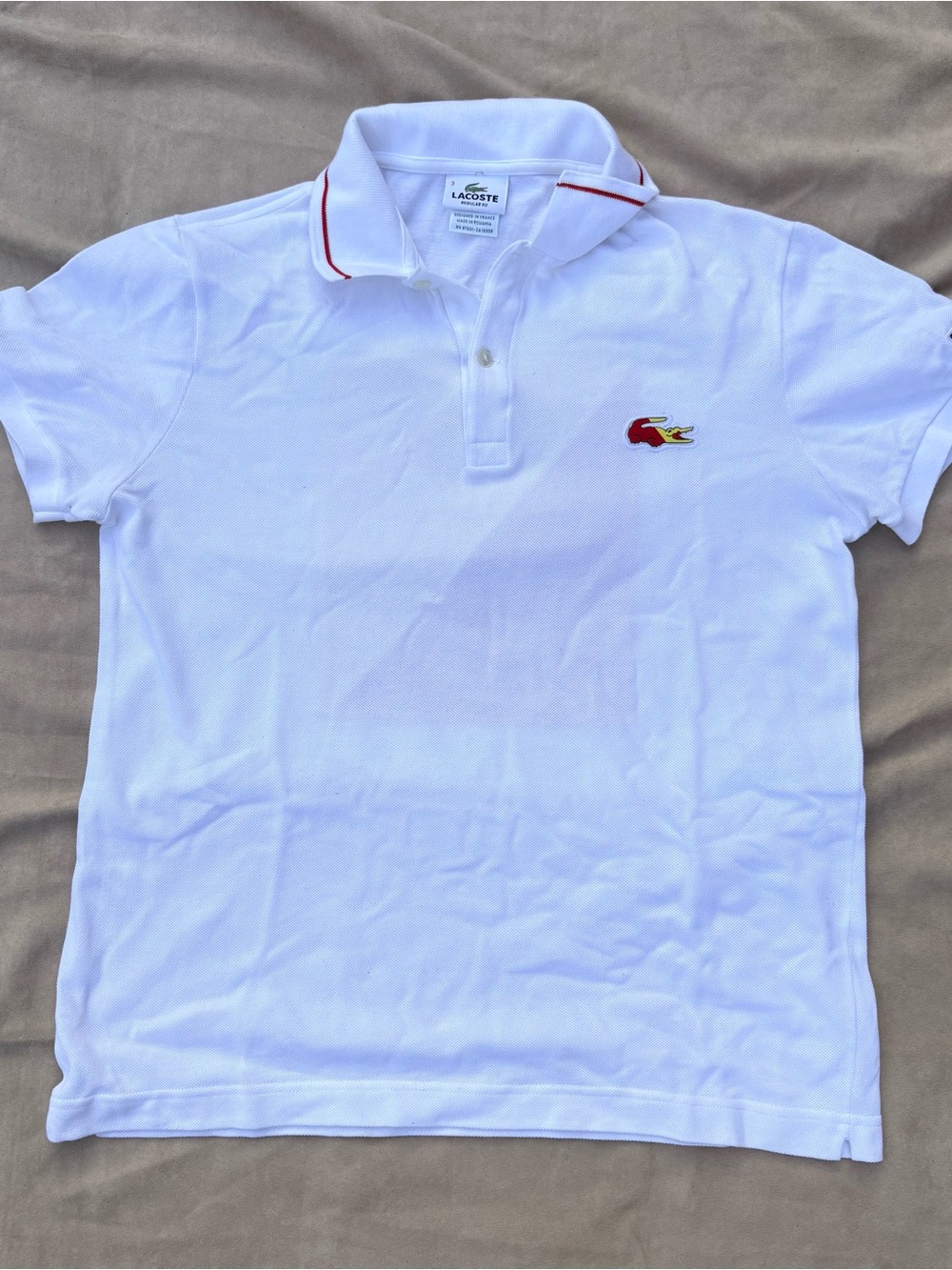 🐊 Lacoste Maritime Signal Regular Fit White Polo with Red Trim and Croc Patch 3
